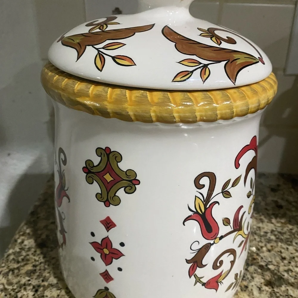 Pier 1 Earthenware Oralia Mediterranean Floral Discontinued Ceramic 11”Canister